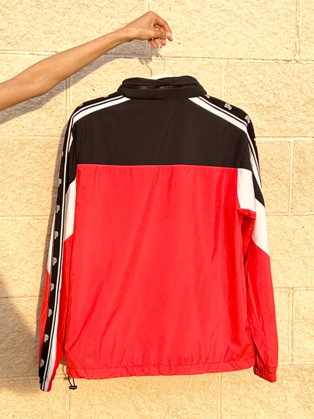 PINK Victoria’s Secret Colorblock Windbreaker Jacket Logo Tape Neon Red XS/S - Picture 2 of 2
